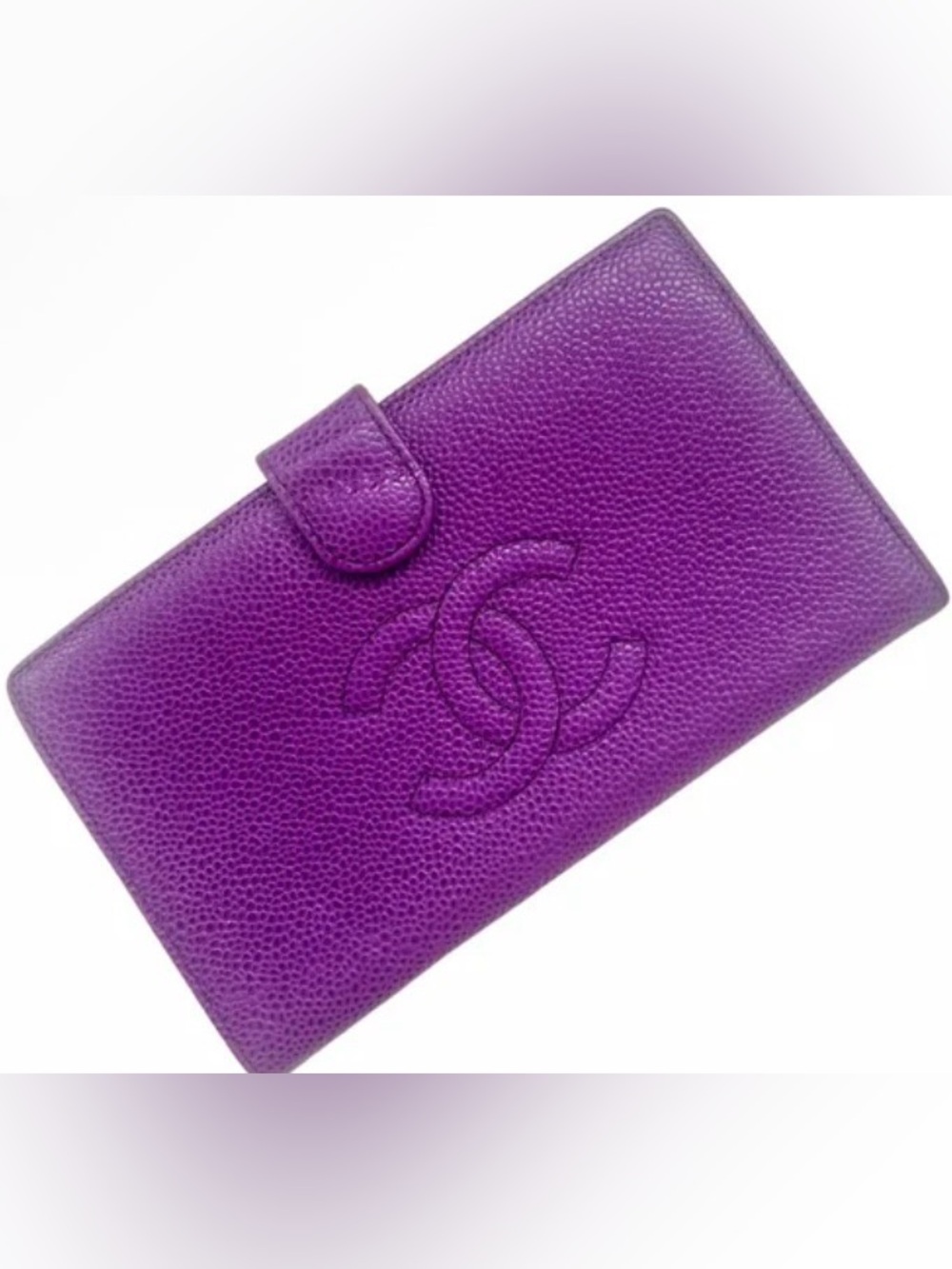 CHANEL Coco Caviar Leather Bi-Fold Long Wallet PURPLE 💜